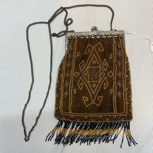 Genuine leather beaded polyester lined bag